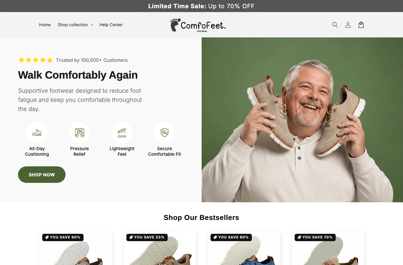 Screenshot preview of comfofeet.com