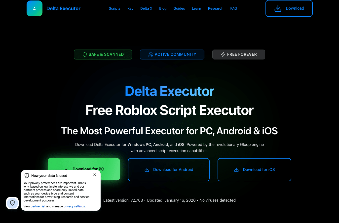 Screenshot preview of deltaexecutor.co