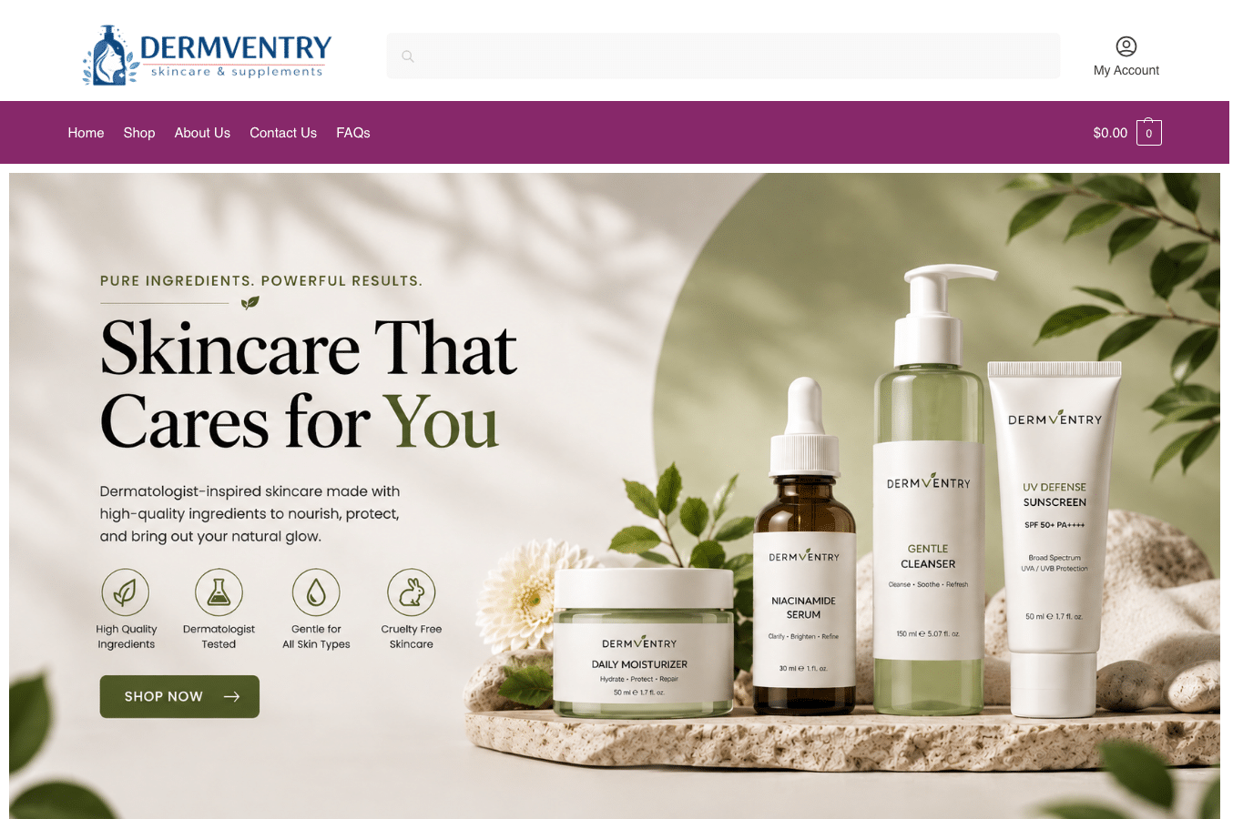 Screenshot preview of dermventry.com