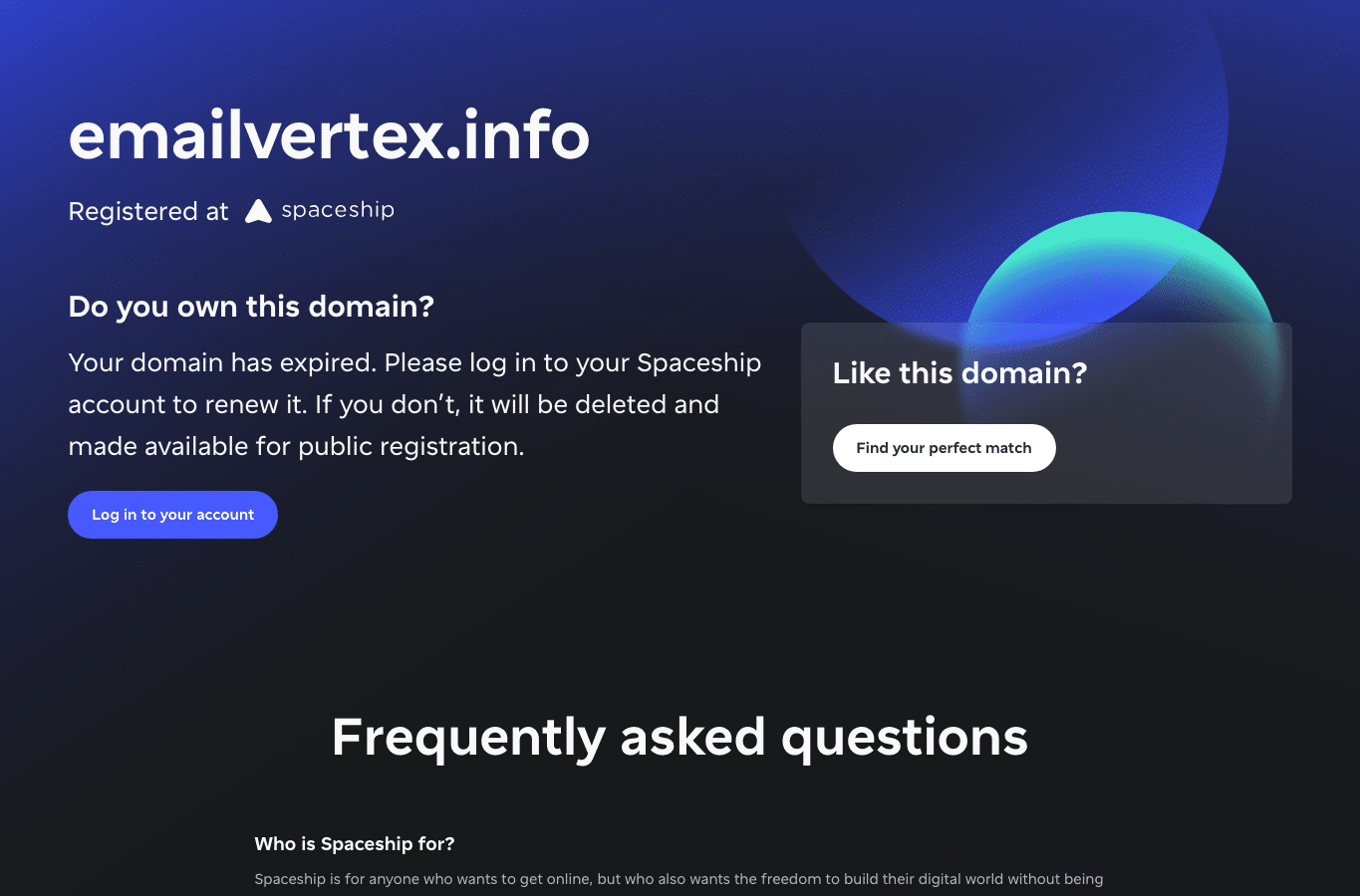 Screenshot preview of emailvertex.info