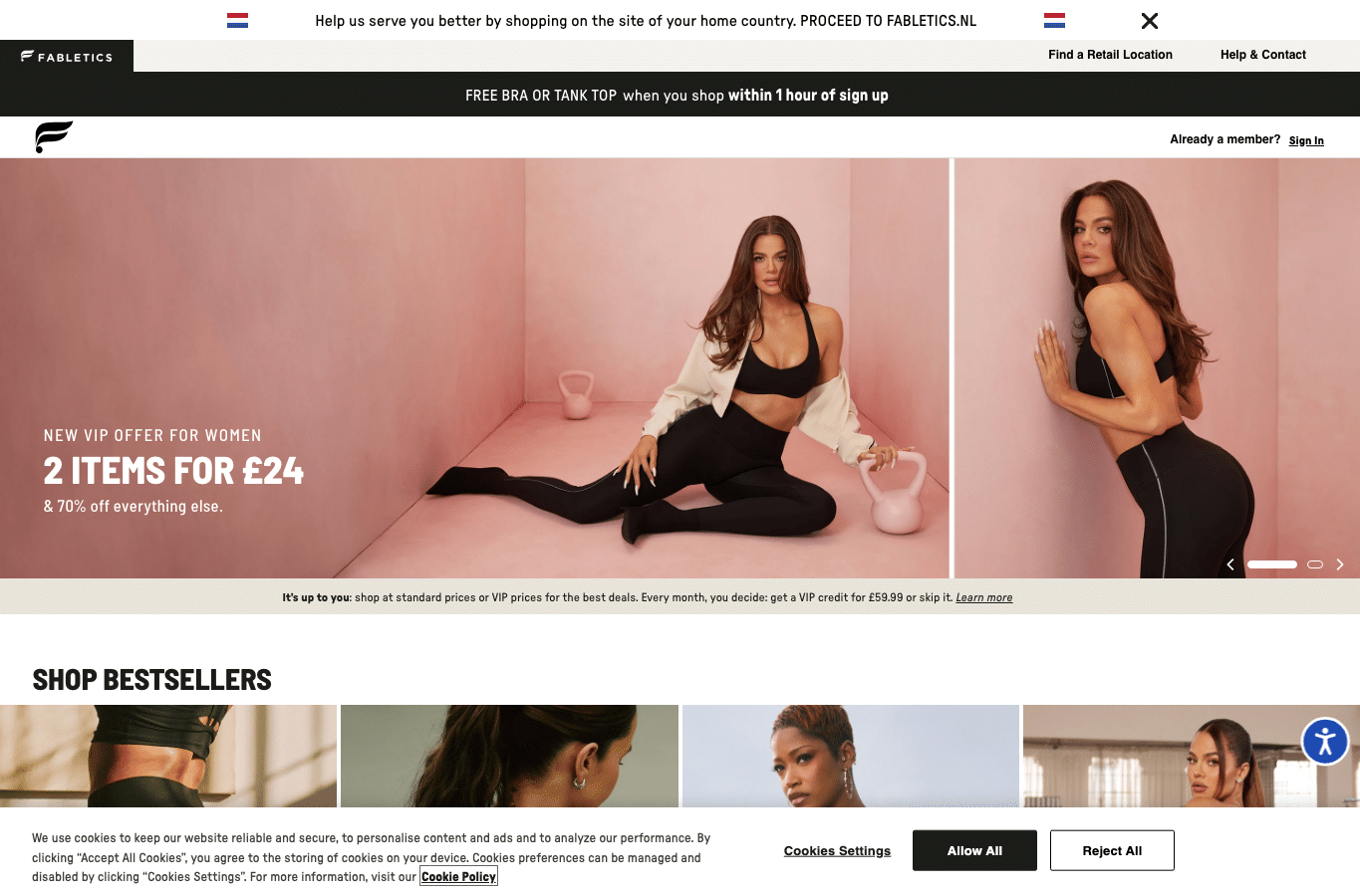 Screenshot preview of fabletics.co.uk