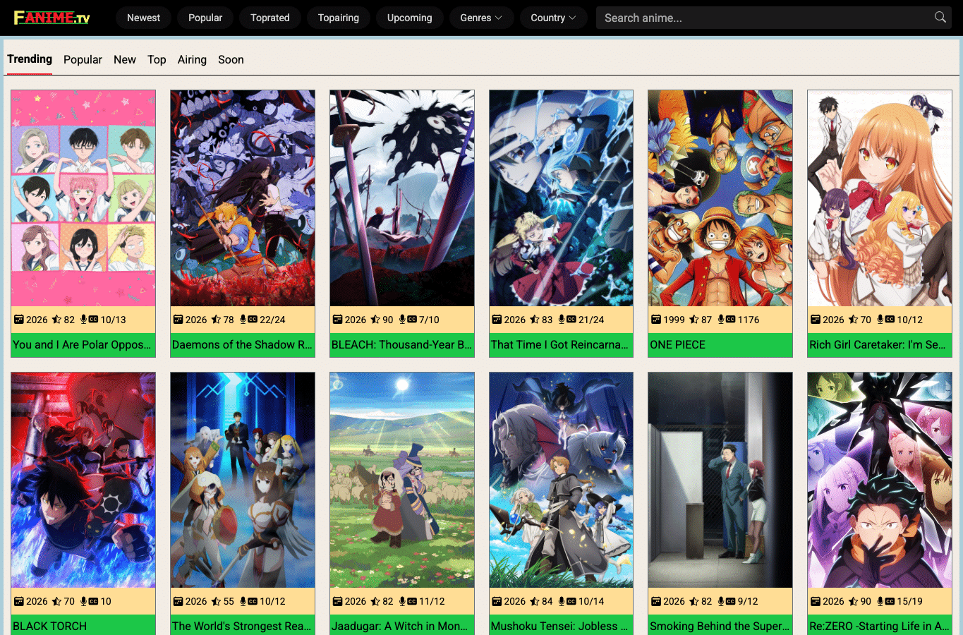 Screenshot preview of fanime.tv