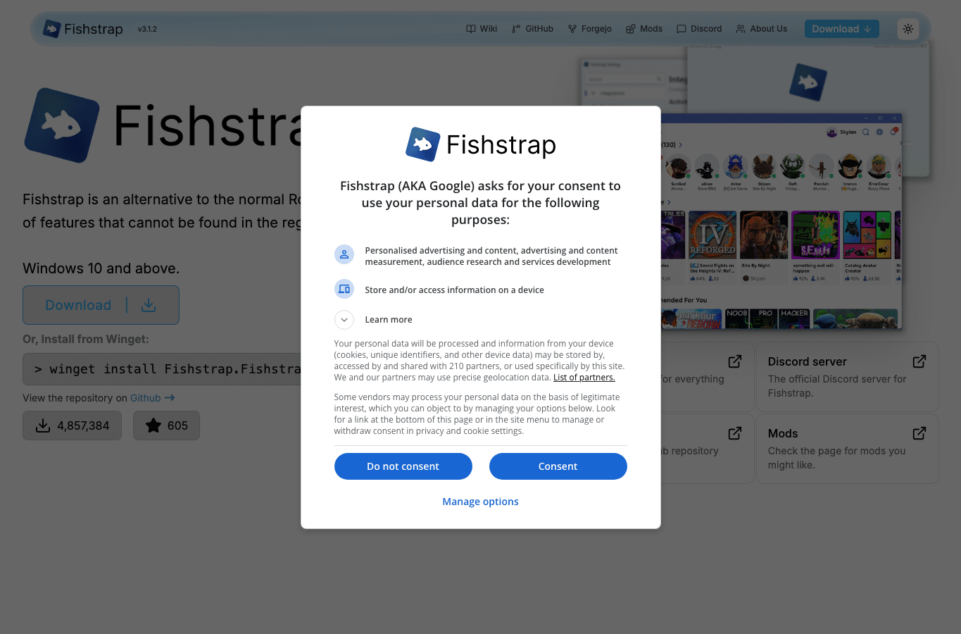 Screenshot preview of fishstrap.app