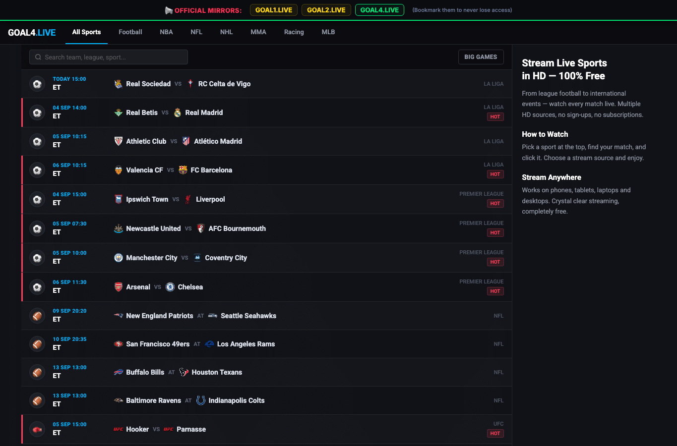 Screenshot preview of goal1.live