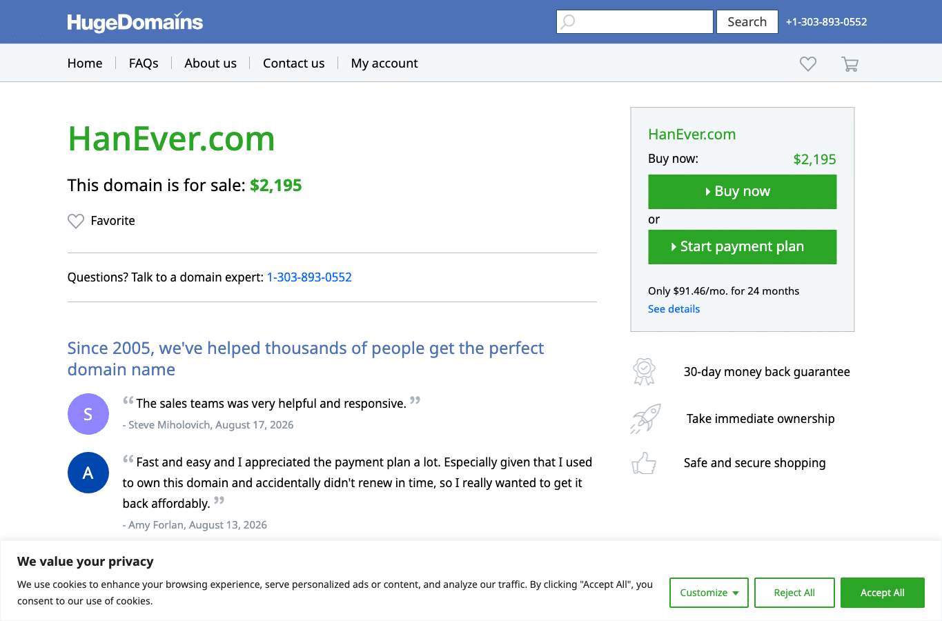 Screenshot preview of hanever.com