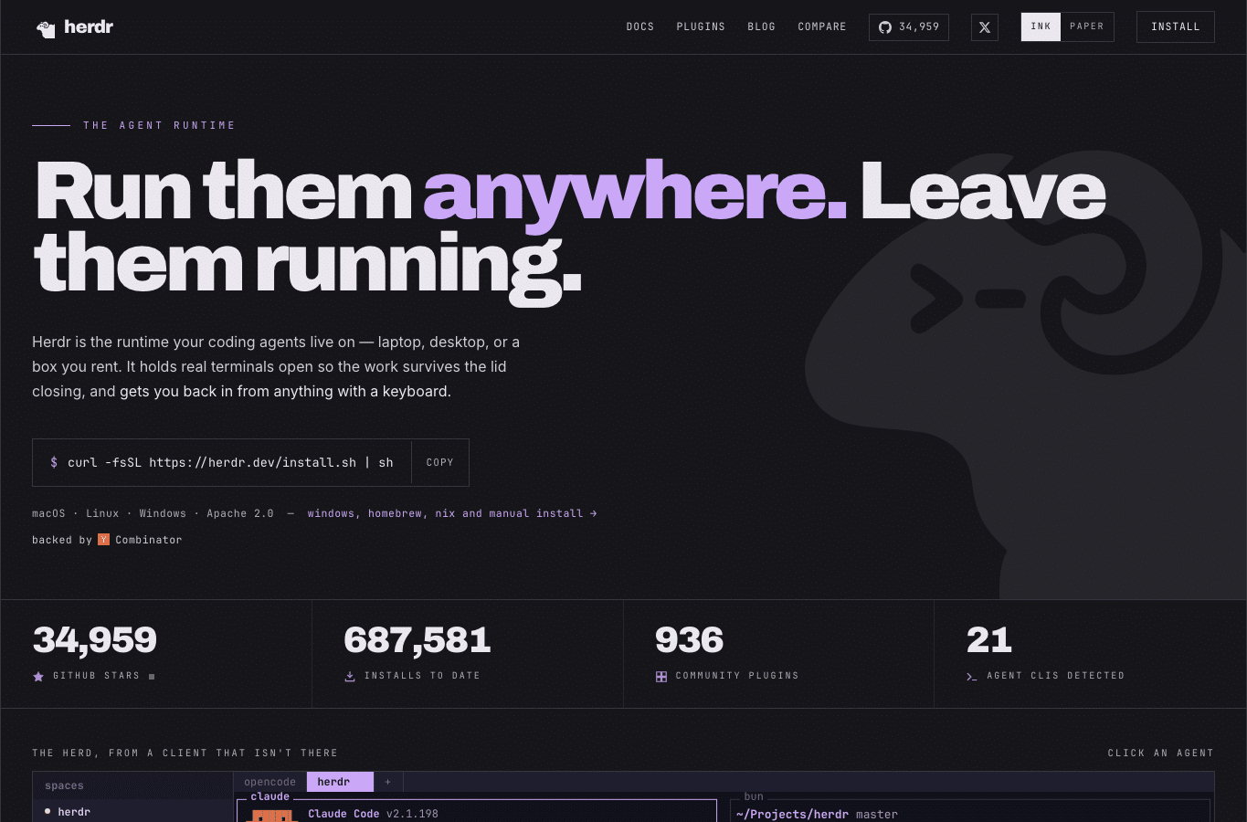 Screenshot preview of herdr.dev