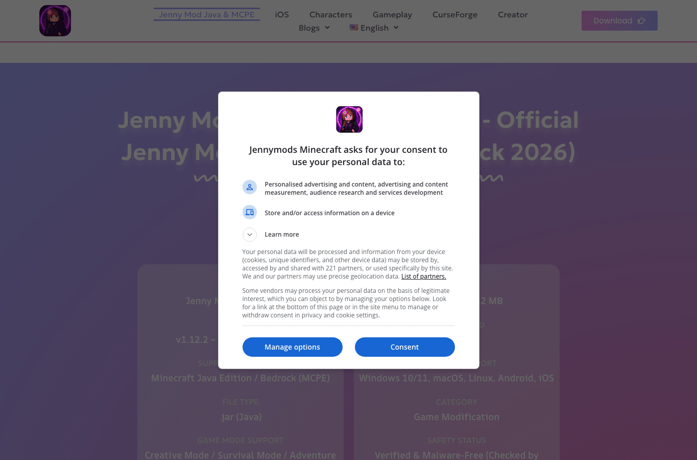 Screenshot preview of jennymodsminecraft.com