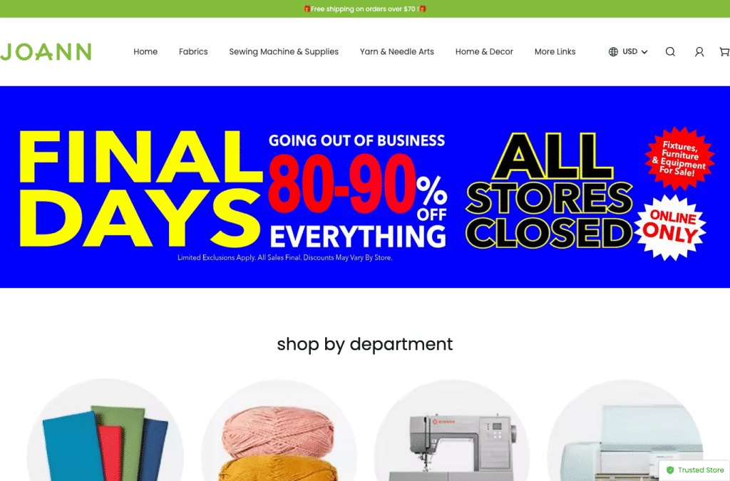 Screenshot preview of joannofficialretail.com