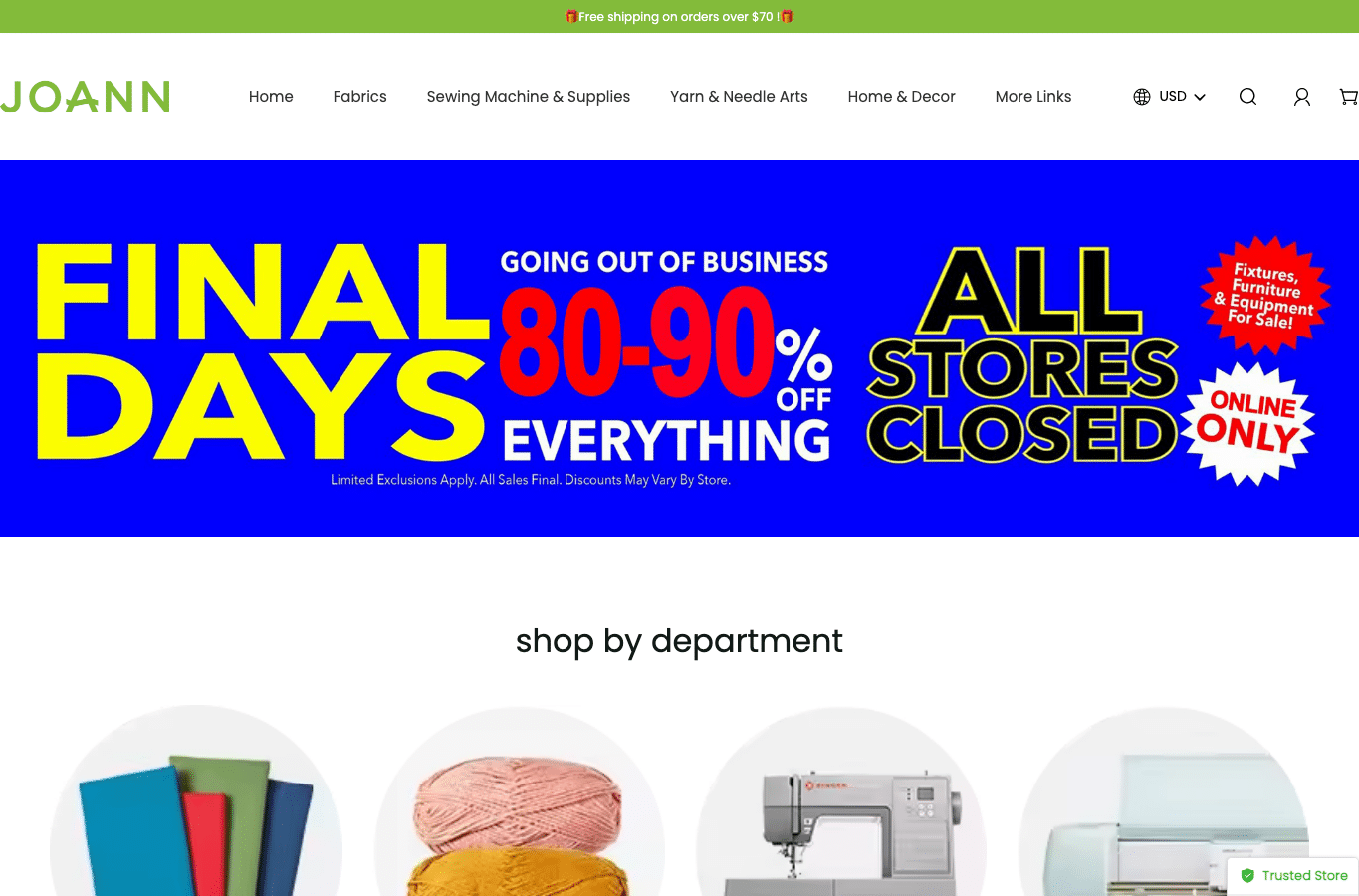 Screenshot preview of joannofficialretail.com