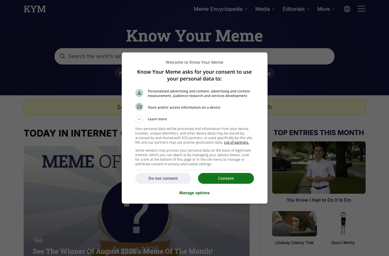 Screenshot preview of knowyourmeme.com