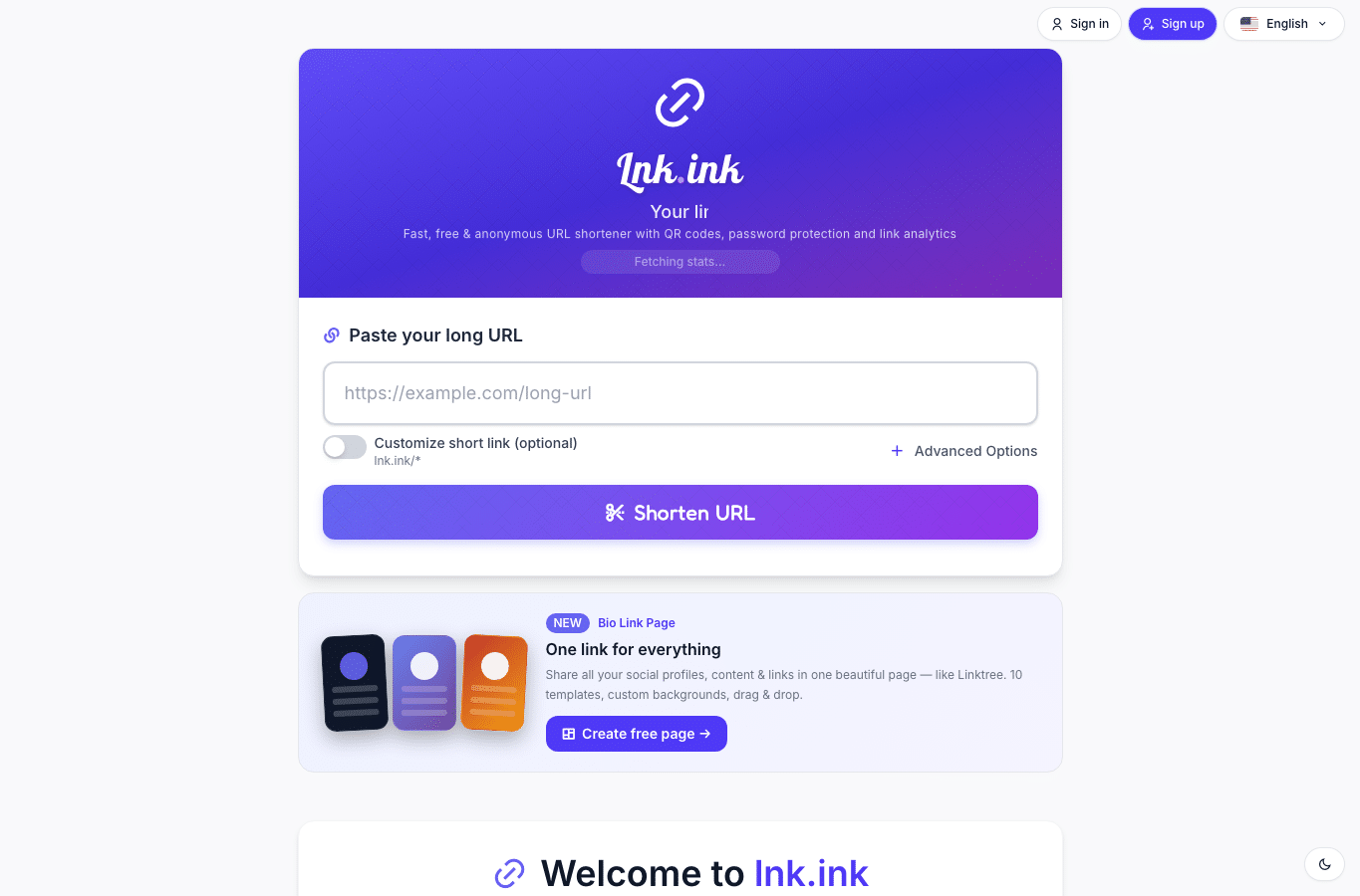 Screenshot preview of lnk.ink