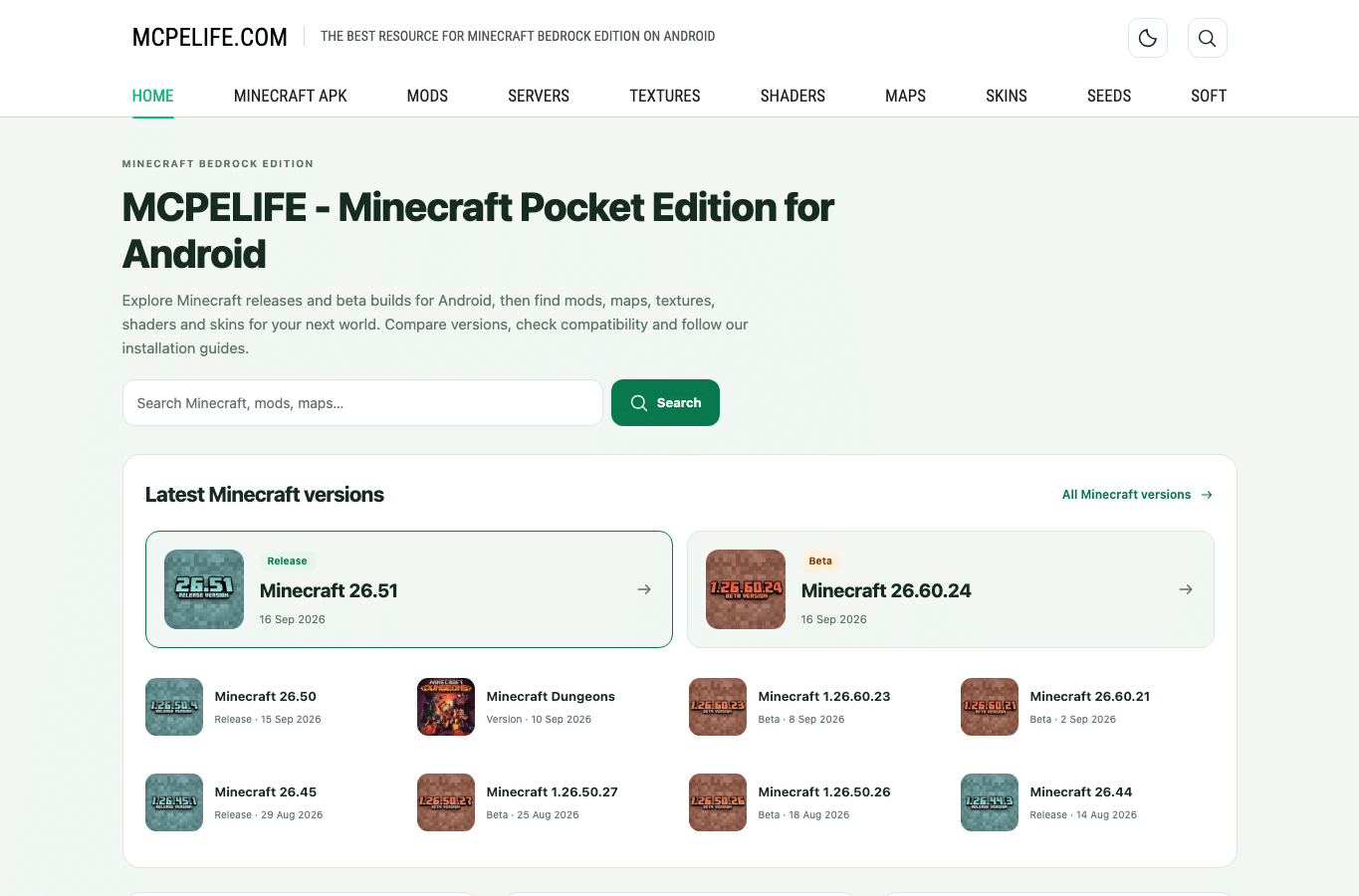Screenshot preview of mcpelife.com