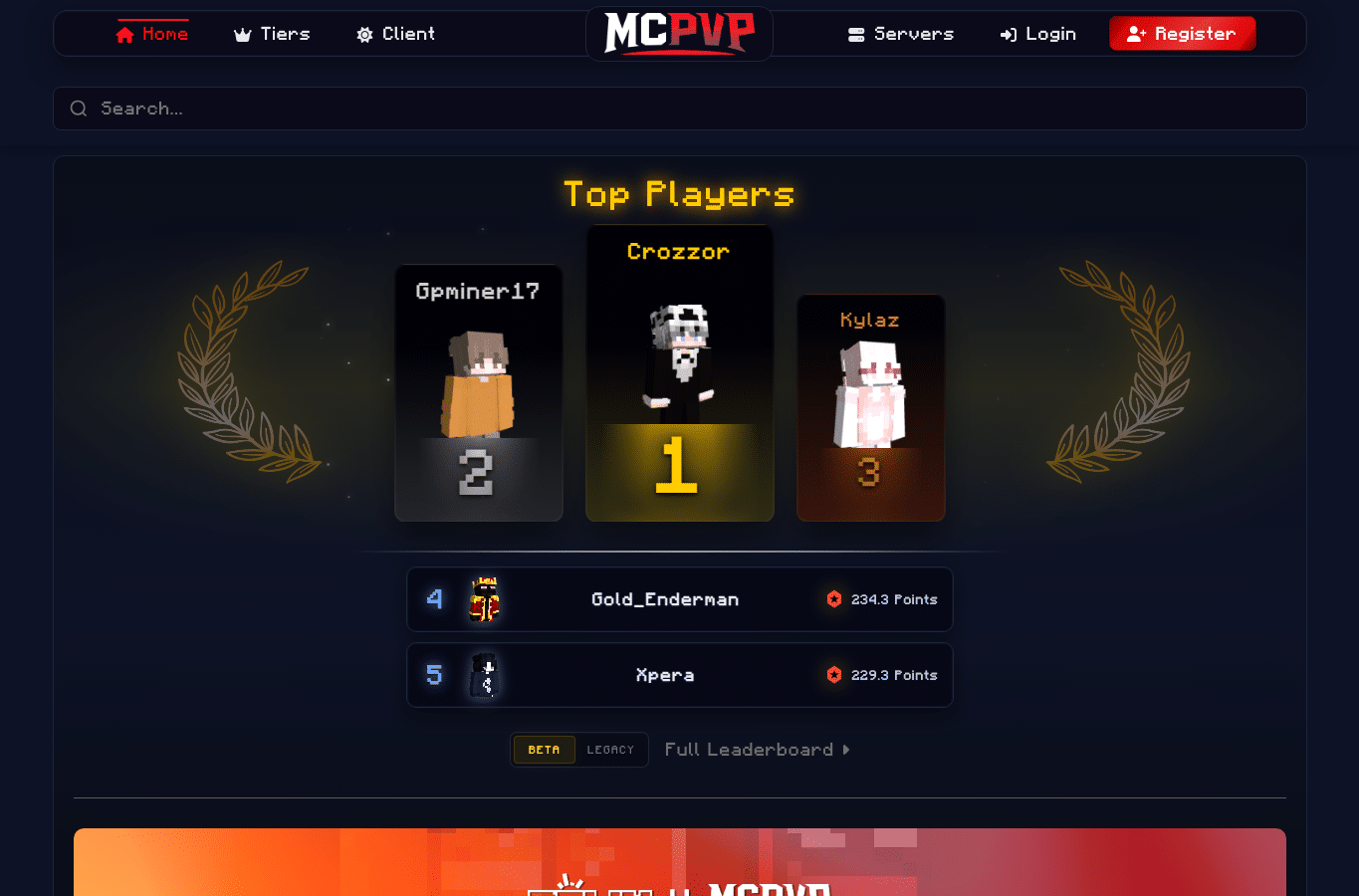 Screenshot preview of mcpvp.com