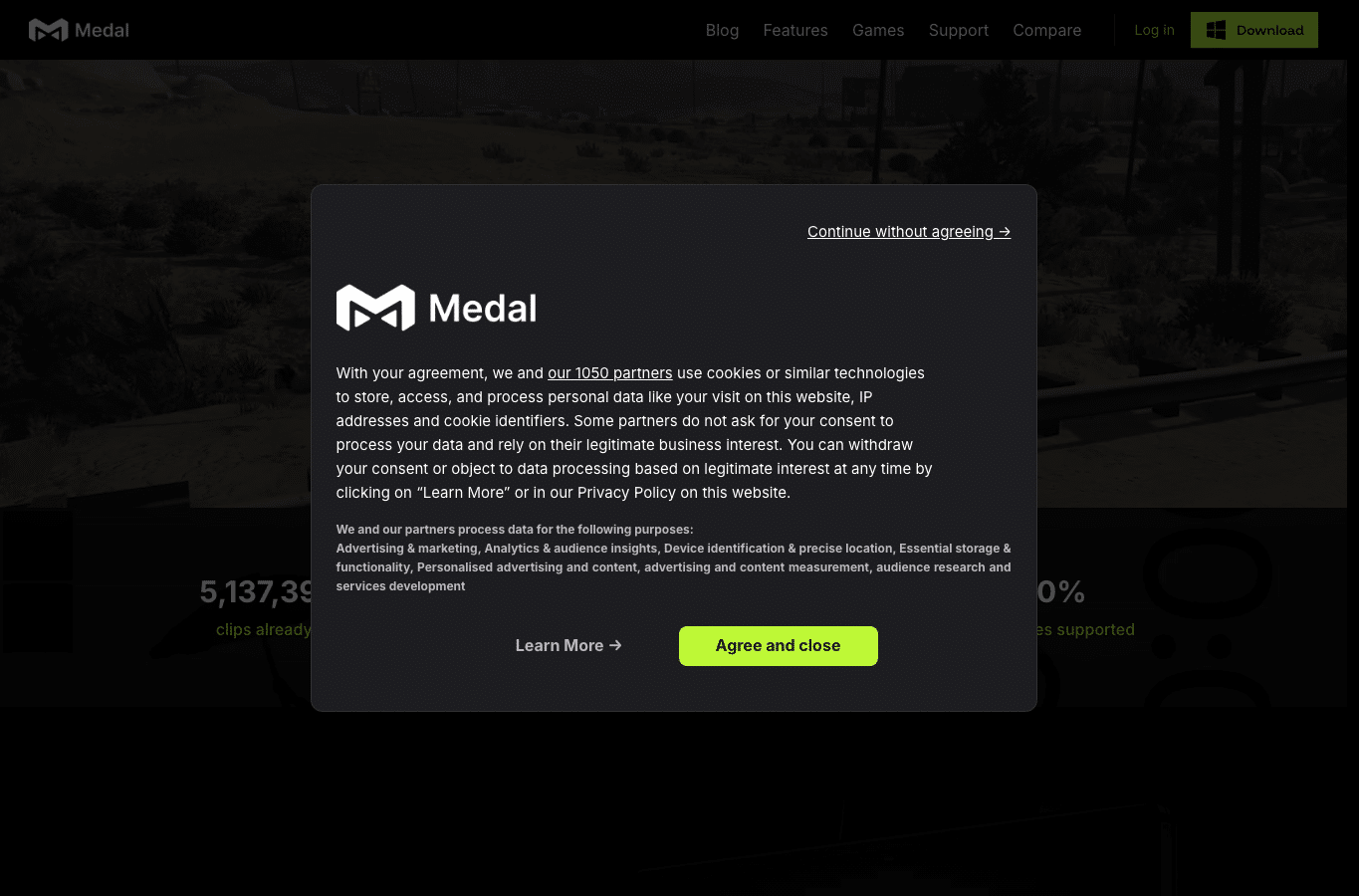 Screenshot preview of medal.tv