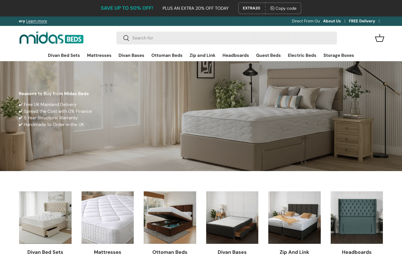 Screenshot preview of midasbeds.co.uk