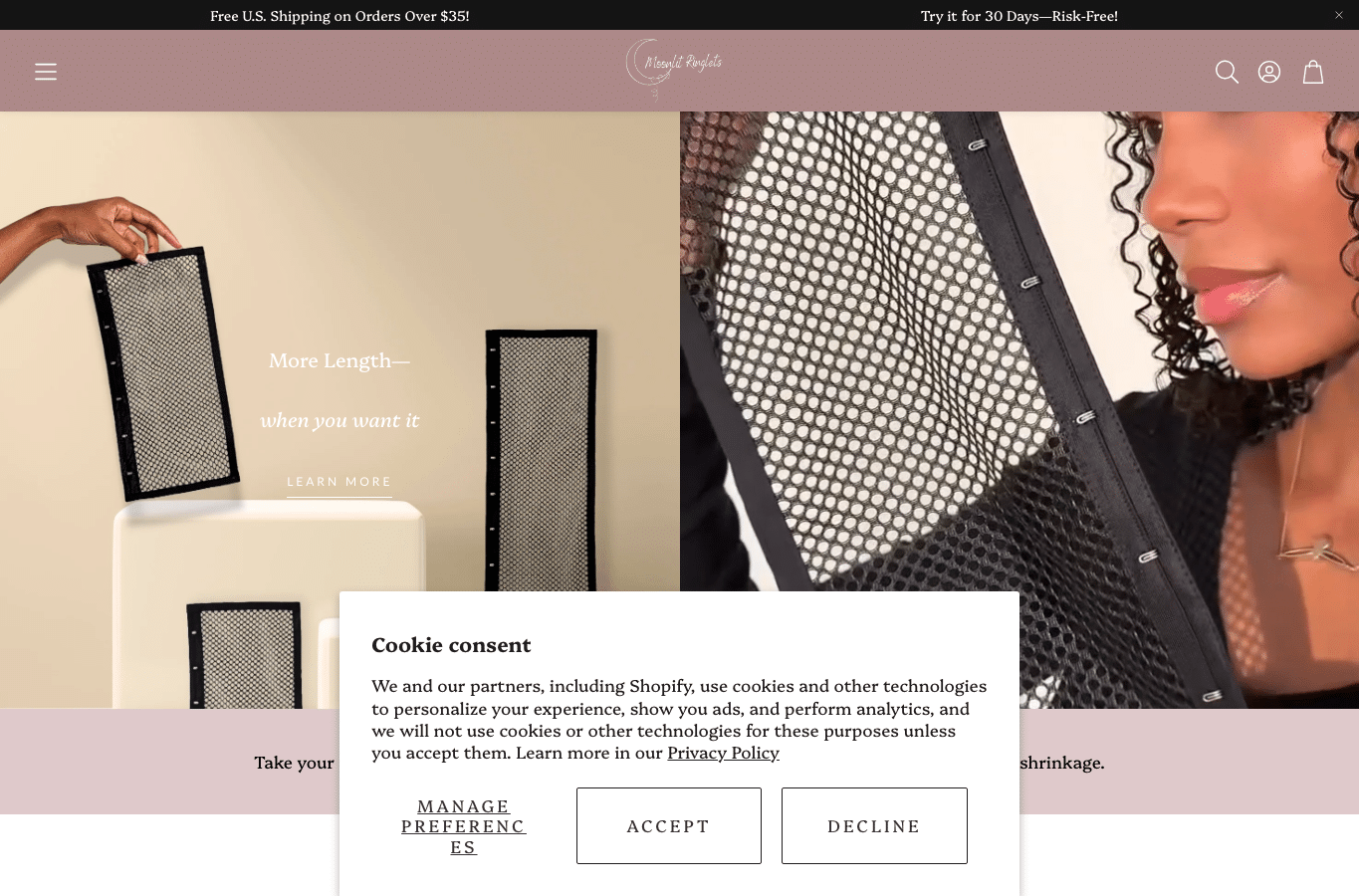 Screenshot preview of moonlitringlets.com