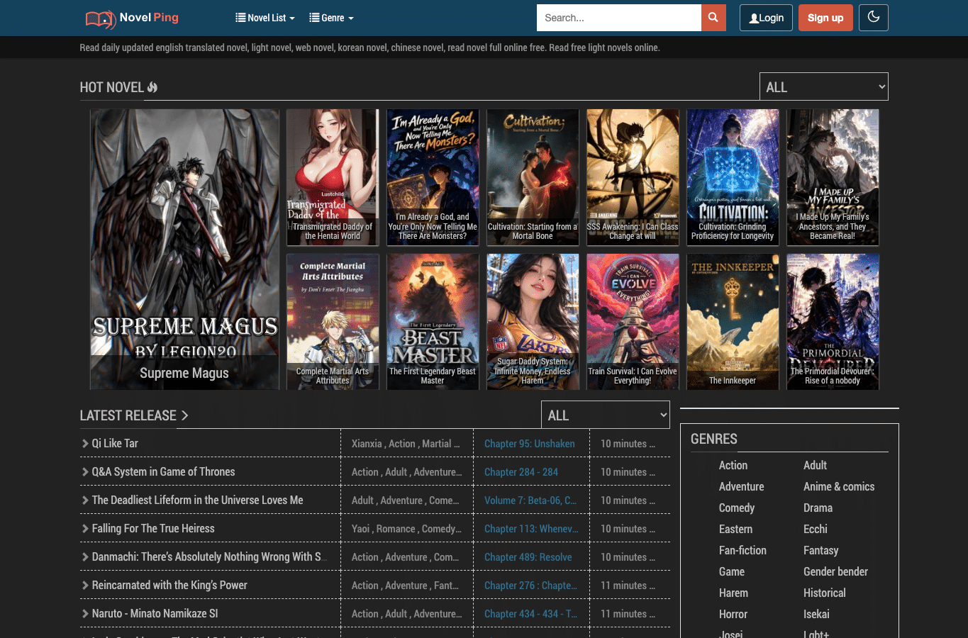 Screenshot preview of novelping.com