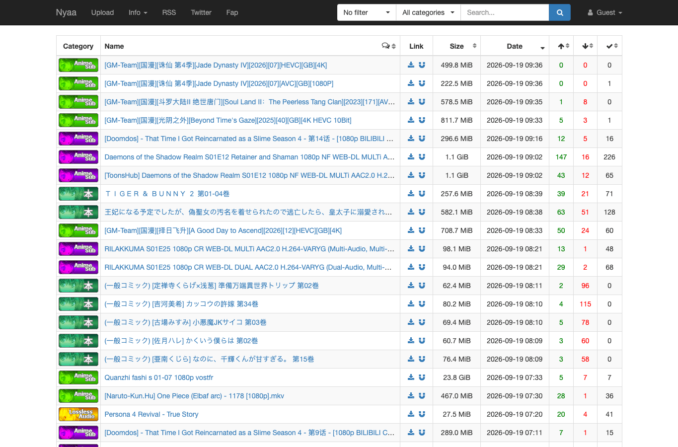 Screenshot preview of nyaa.si