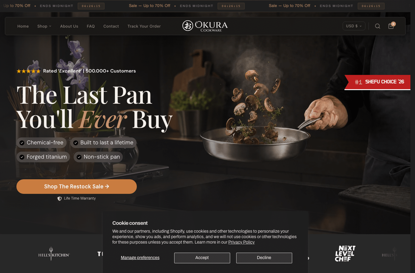 Screenshot preview of okuracookware.com