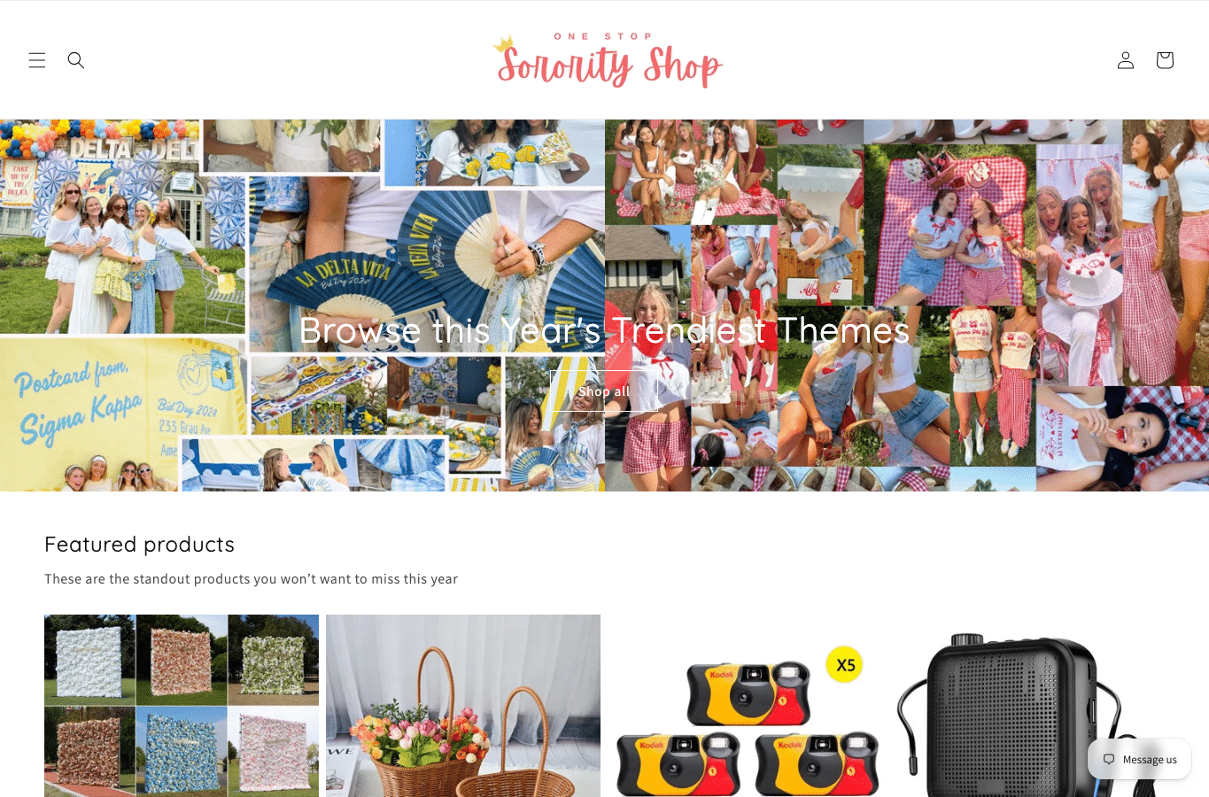 Screenshot preview of onestopsororityshop.com