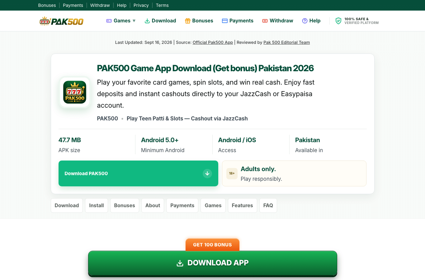 Screenshot preview of pak500.io