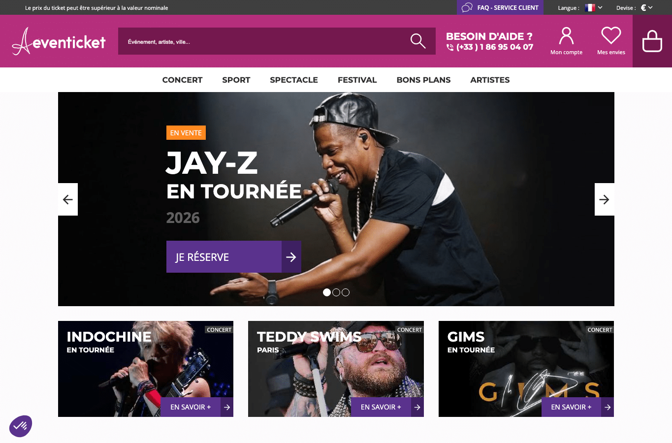 Screenshot preview of pariseventicket.com