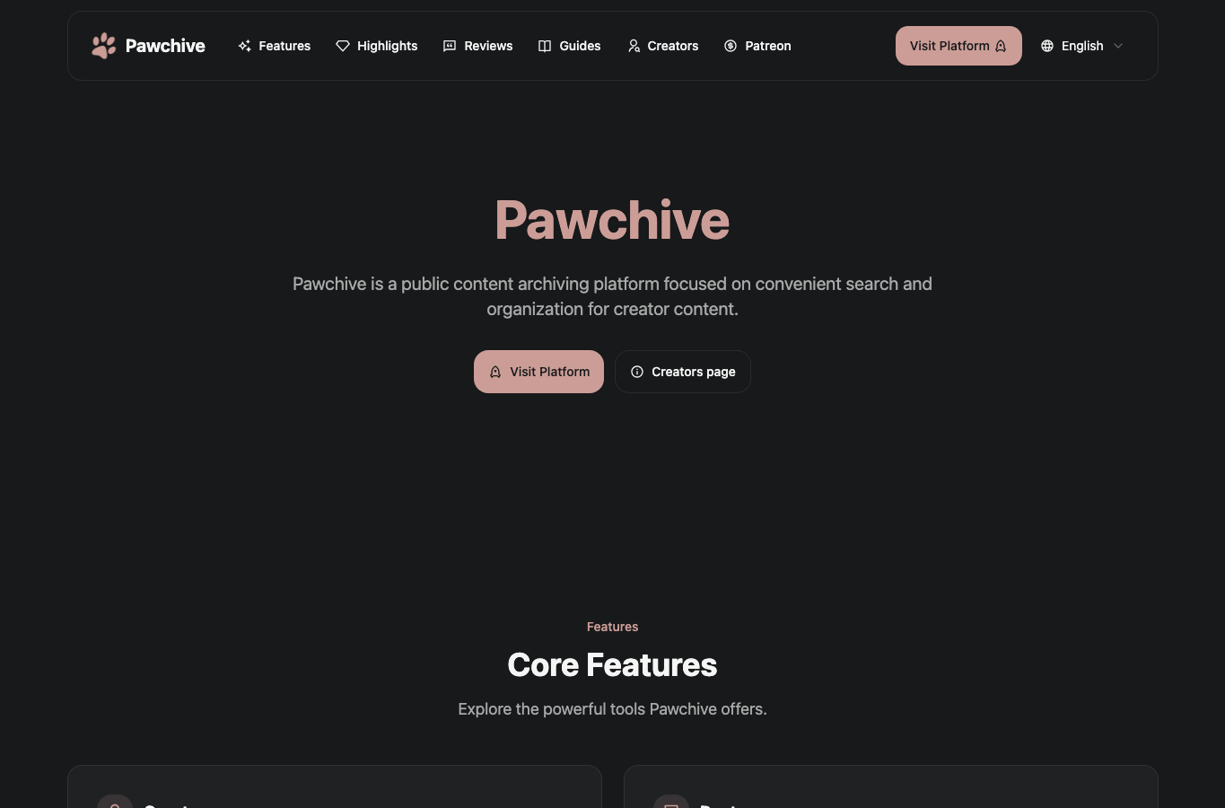 Screenshot preview of pawchive.org