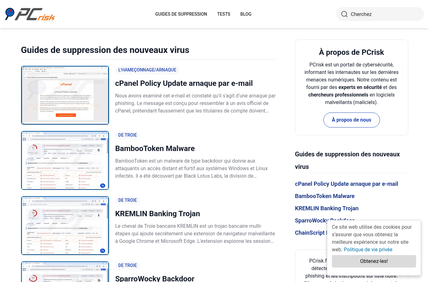 Screenshot preview of pcrisk.fr