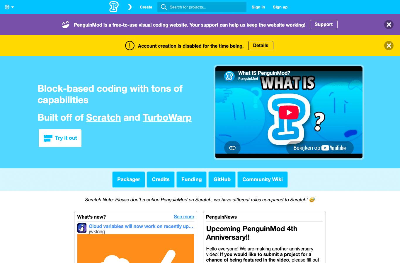Screenshot preview of penguinmod.com