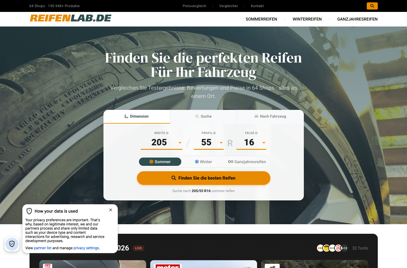 Screenshot preview of reifenlab.de