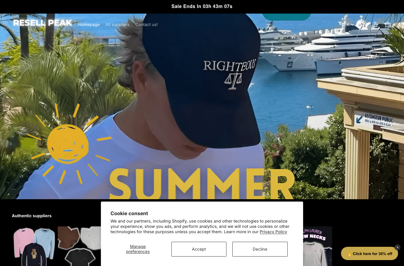 Screenshot preview of resellpeak.com