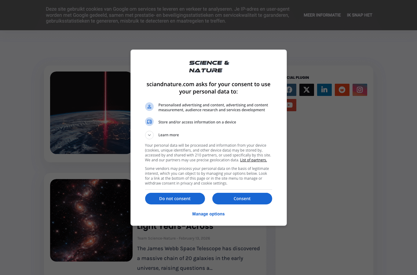 Screenshot preview of sciandnature.com