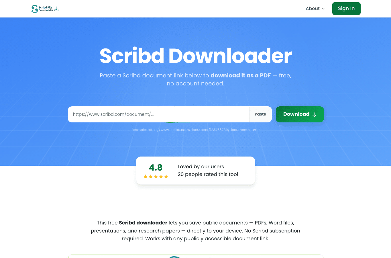 Screenshot preview of scribdfiledownloader.com