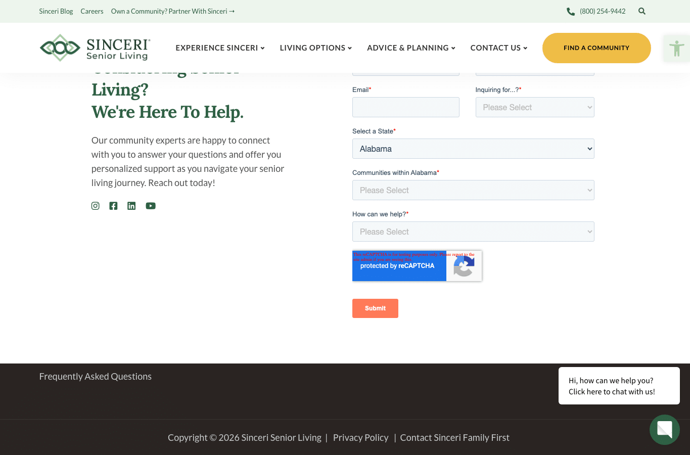 Screenshot preview of sinceriseniorliving.com