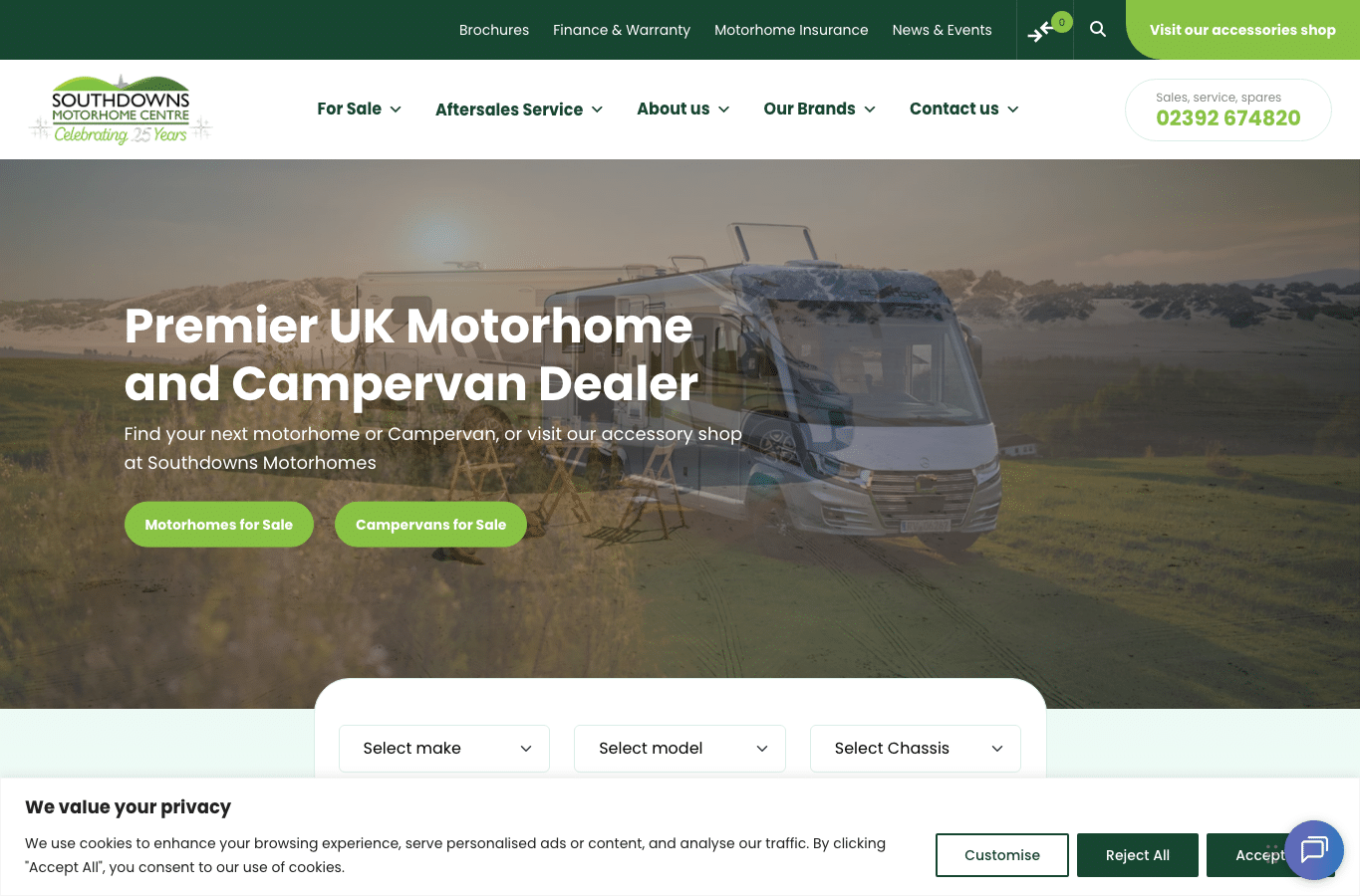 Screenshot preview of southdownsmotorhomes.co.uk