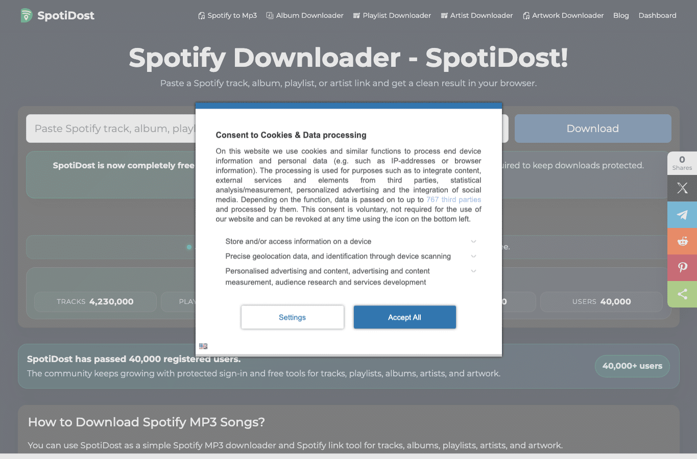 Screenshot preview of spotidost.com