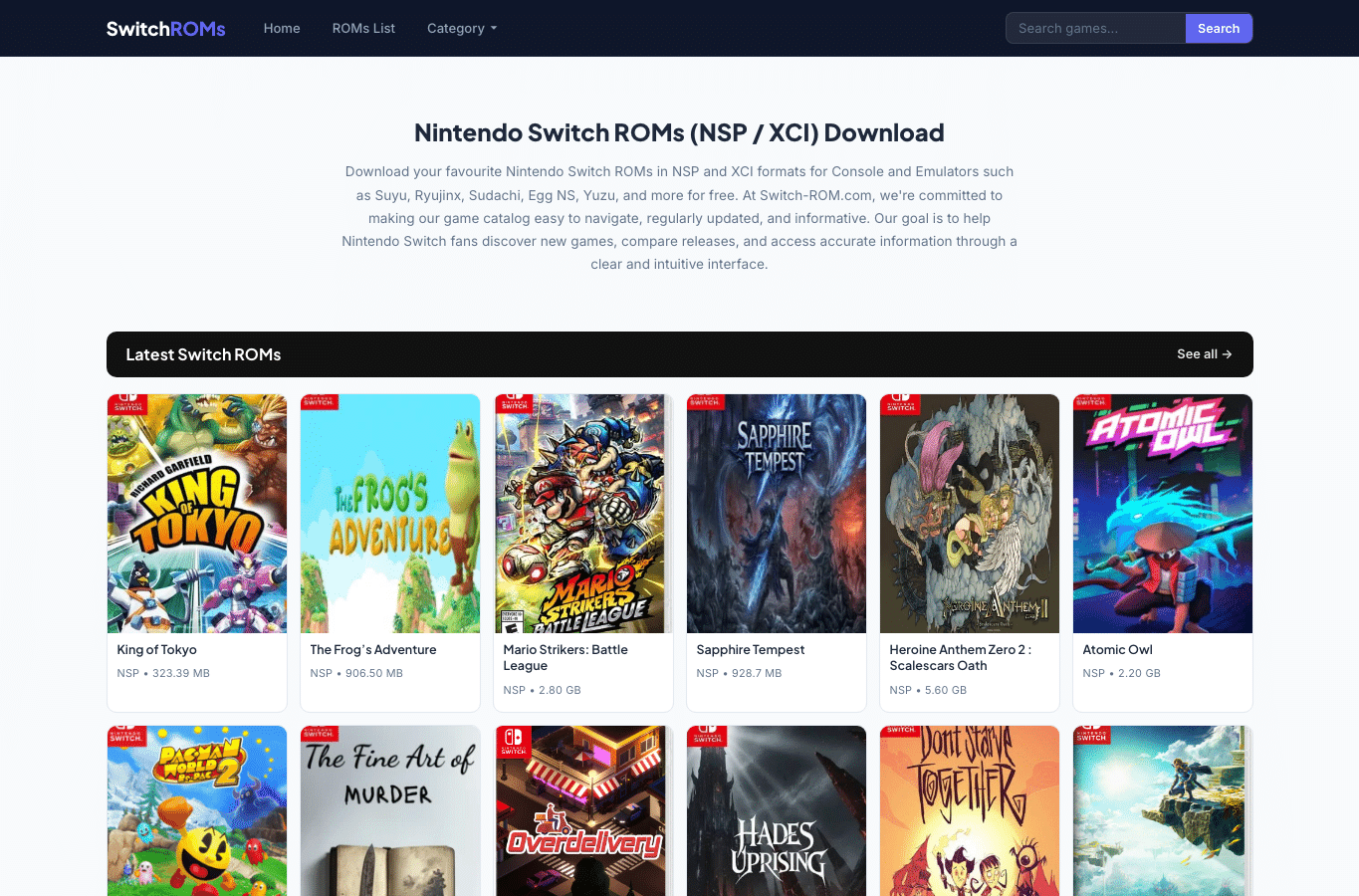 Screenshot preview of switch-rom.com
