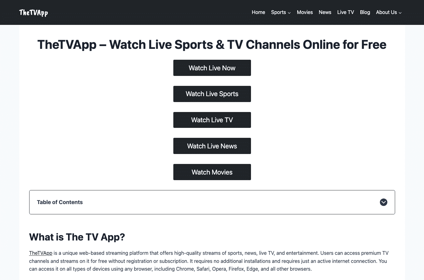 Screenshot preview of the-tvapp.com