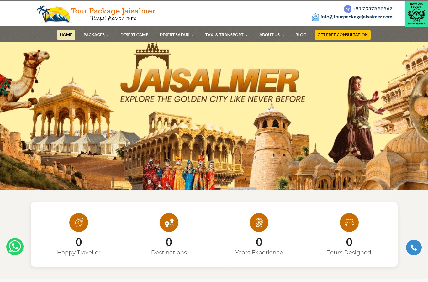 Screenshot preview of tourpackagejaisalmer.com