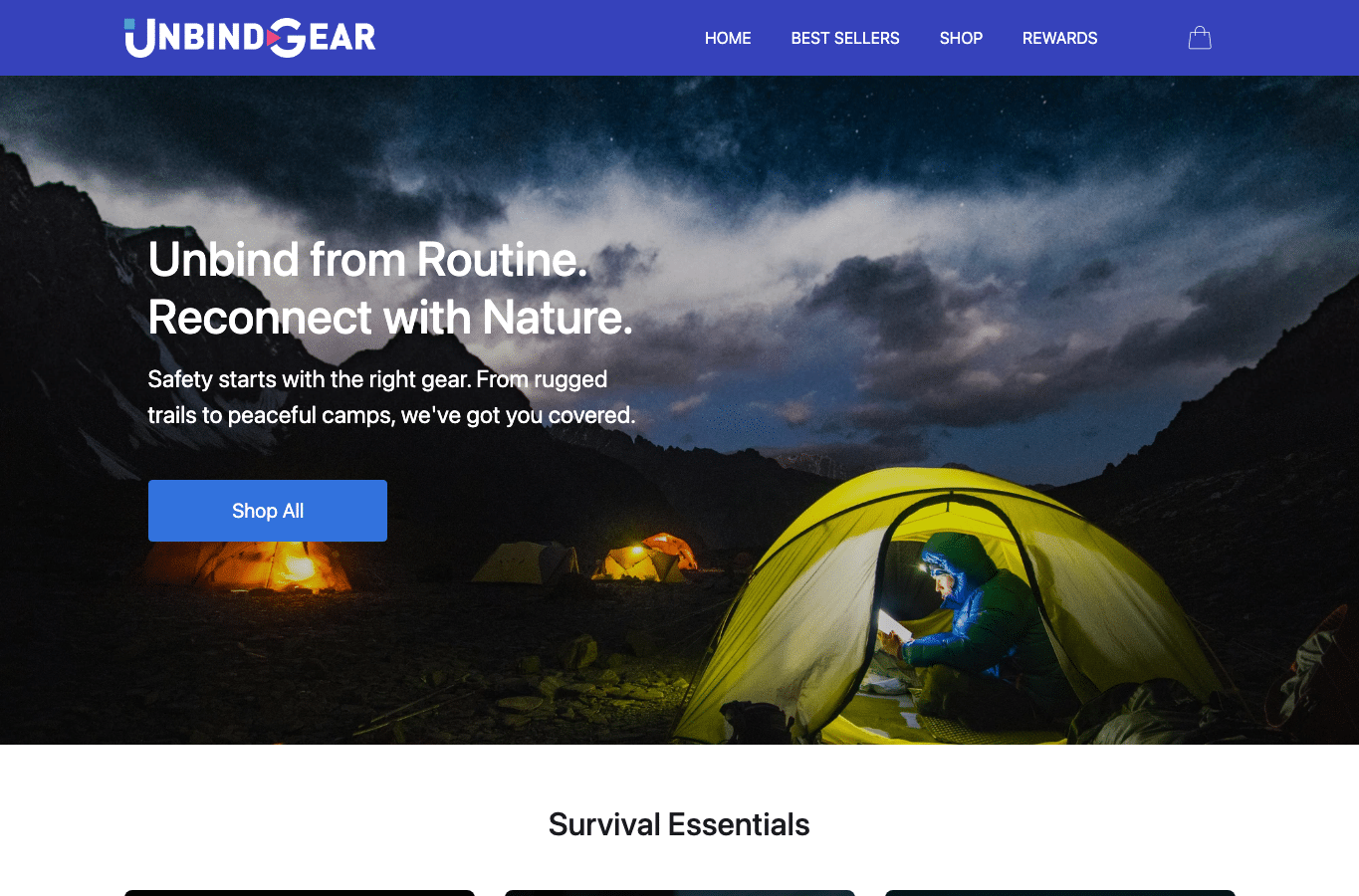 Screenshot preview of unbindgear.com
