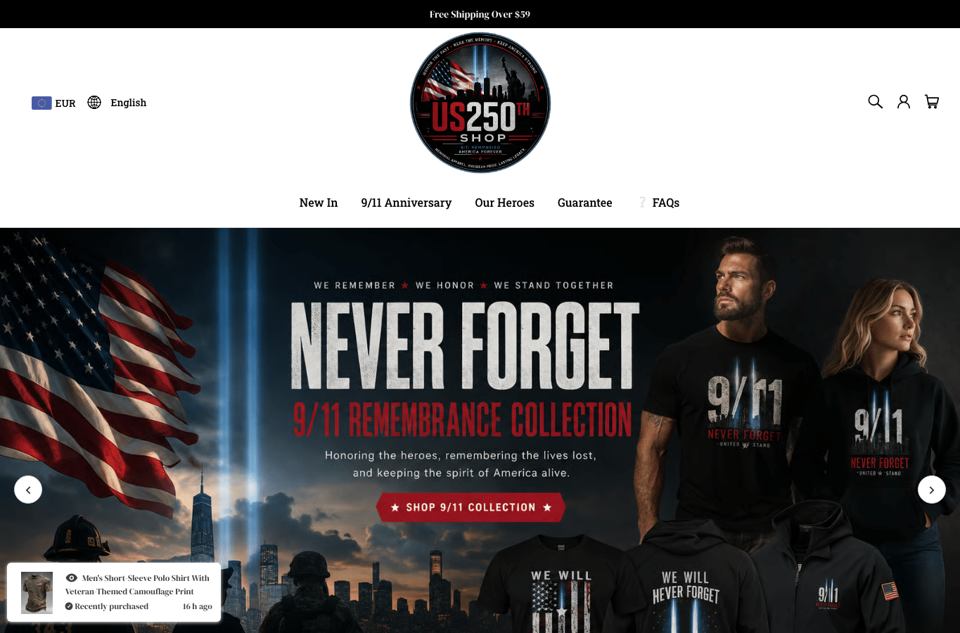 Screenshot preview of us250thshop.com