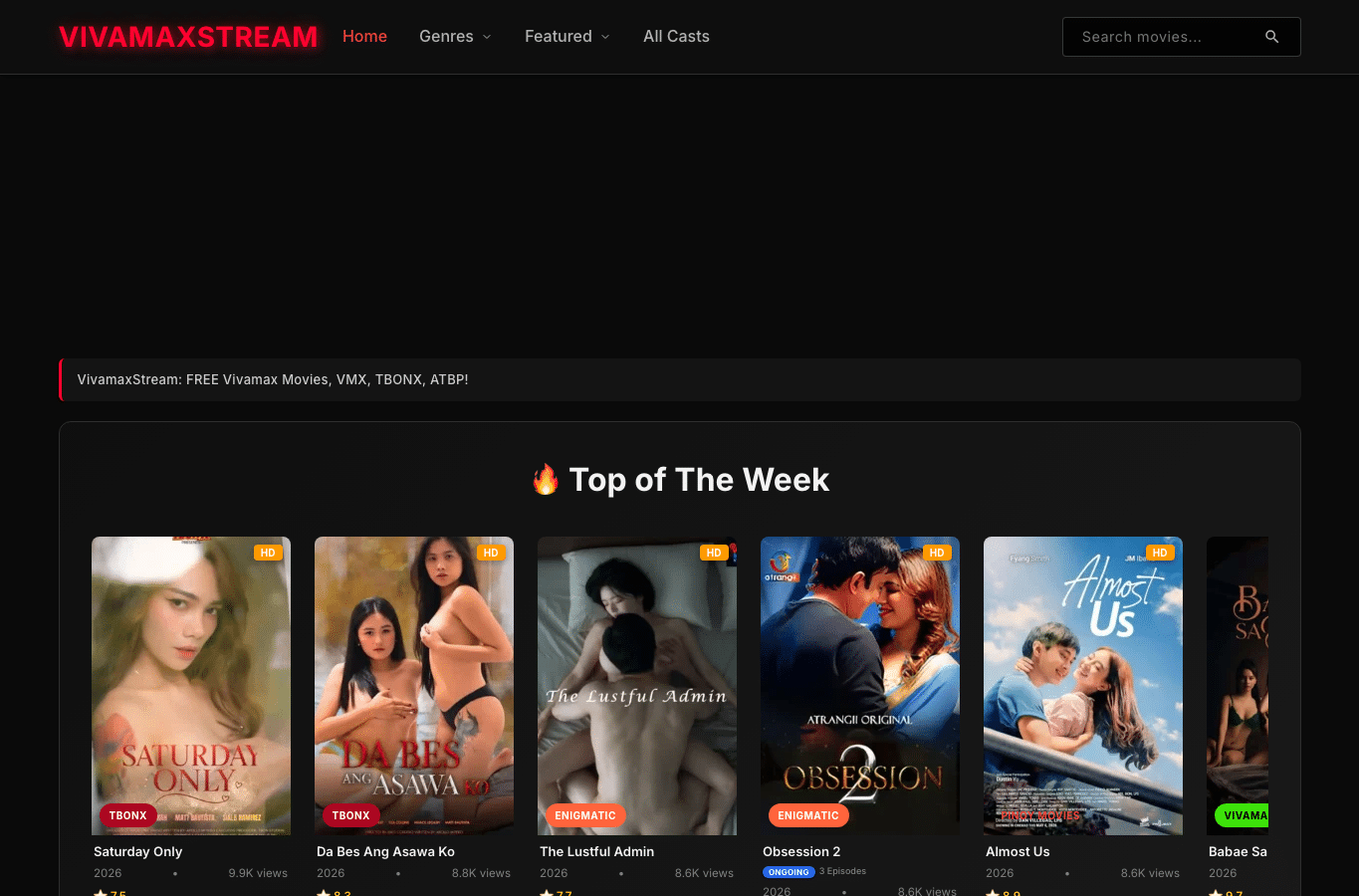 Screenshot preview of vivamaxstream.com