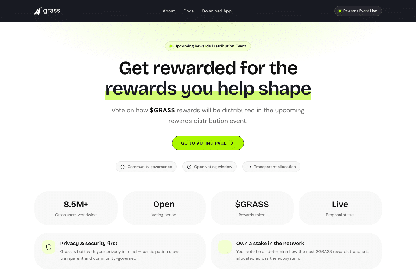 Screenshot preview of vote-getgrass.app