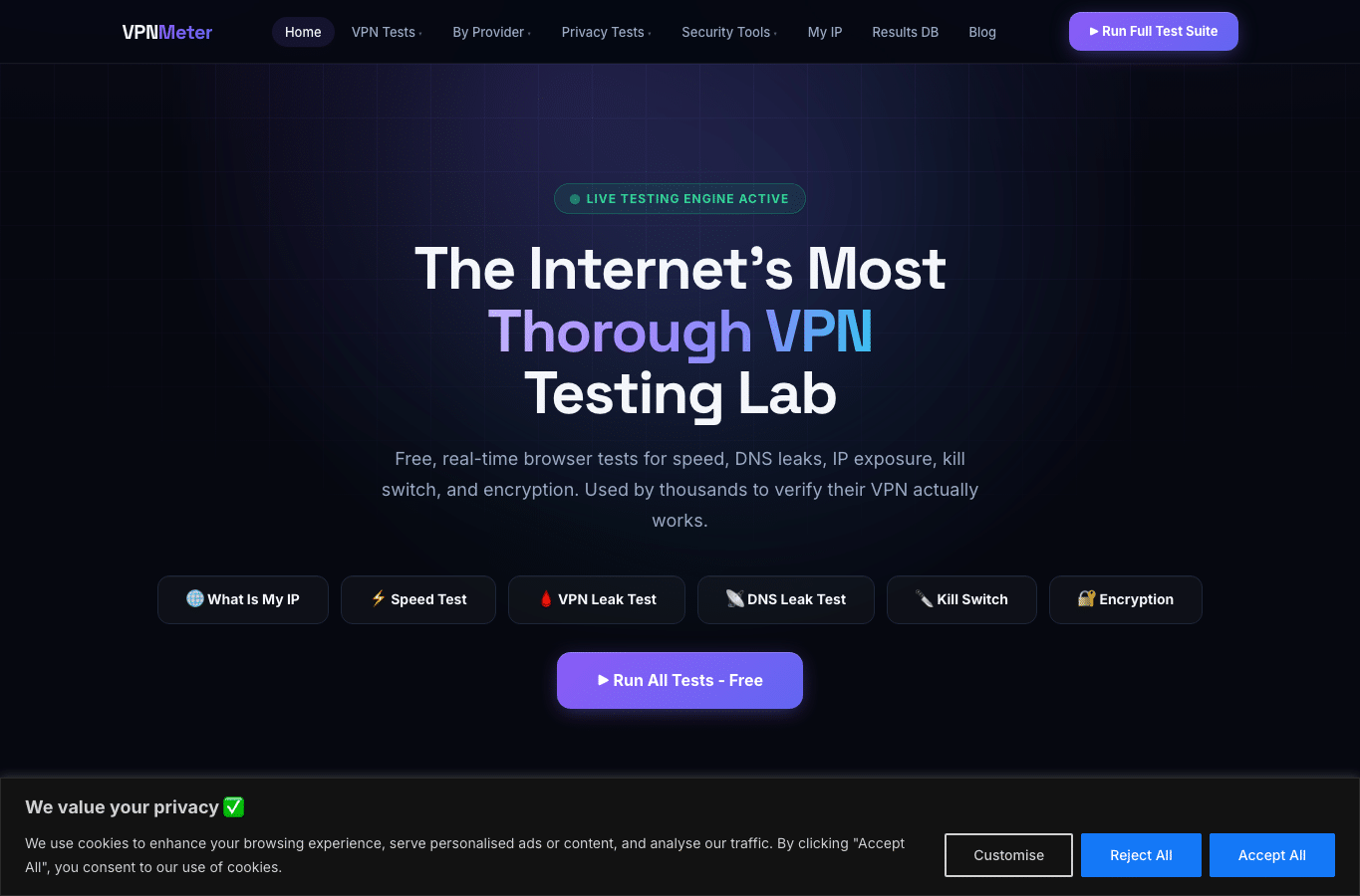 Screenshot preview of vpnmeter.com
