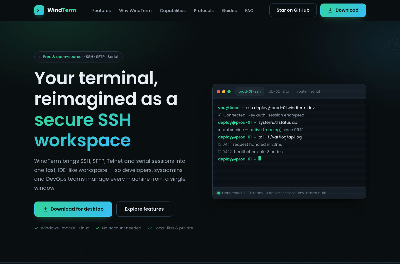 Screenshot preview of windterm.io