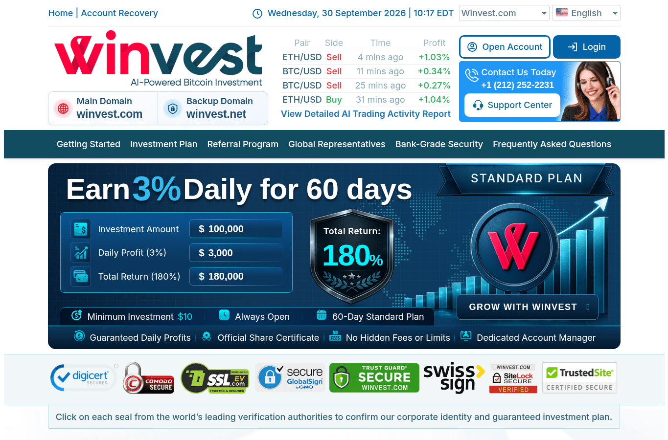 Screenshot preview of winvest.com