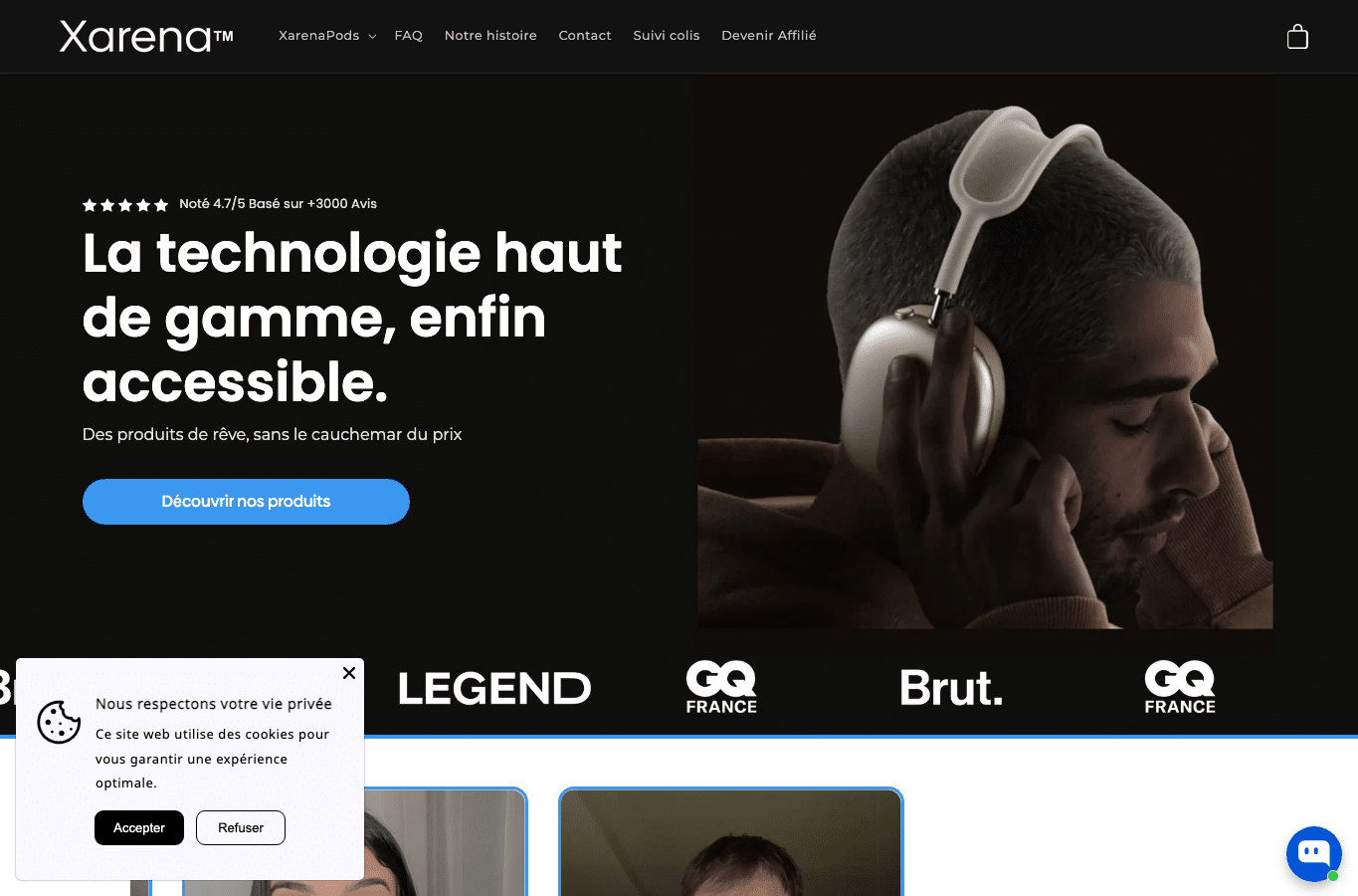 Screenshot preview of xarena.fr