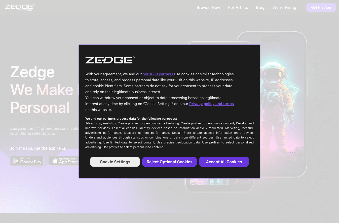 Screenshot preview of zedge.net