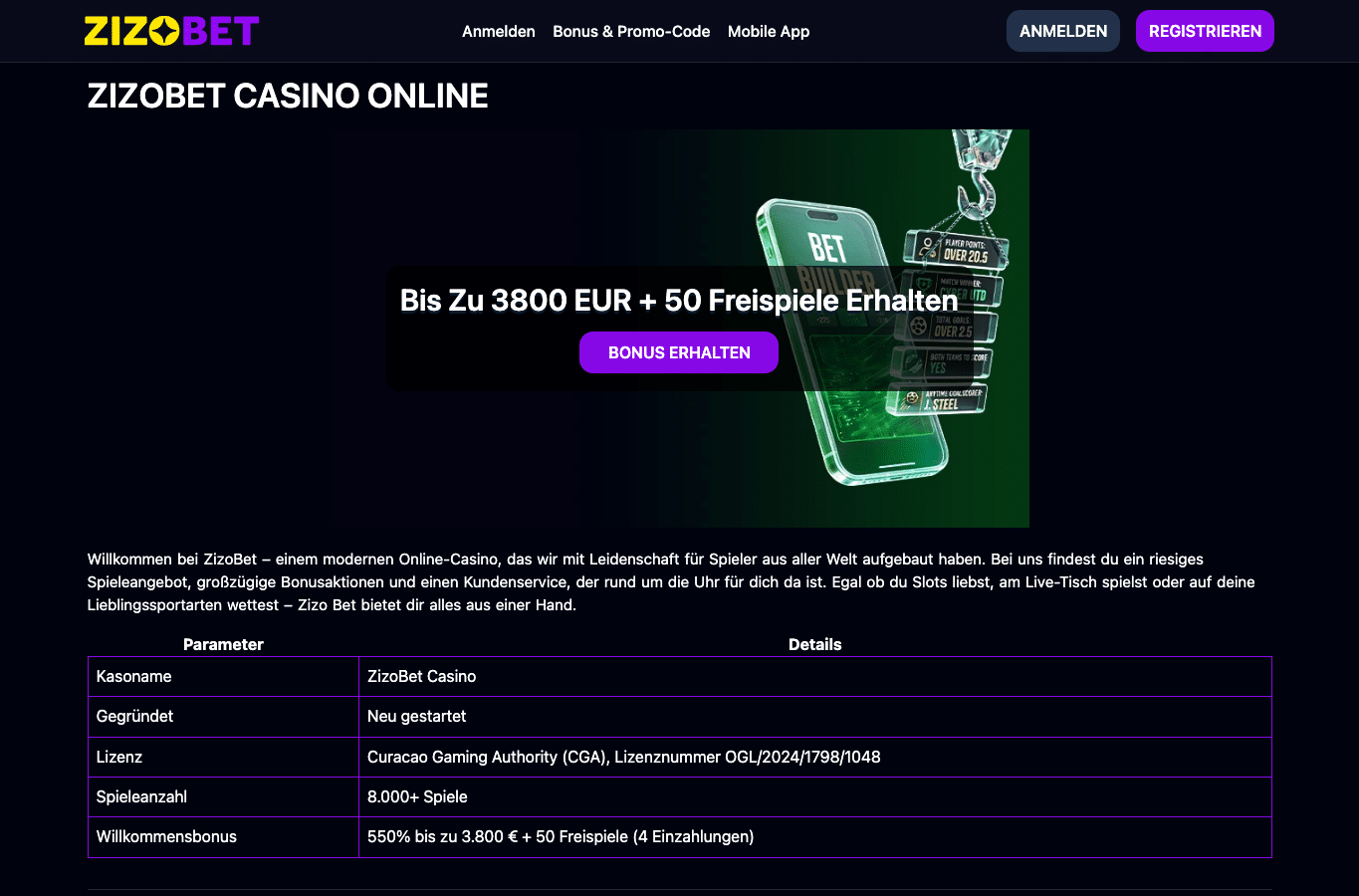 Screenshot preview of zizobetcasinos-de.com