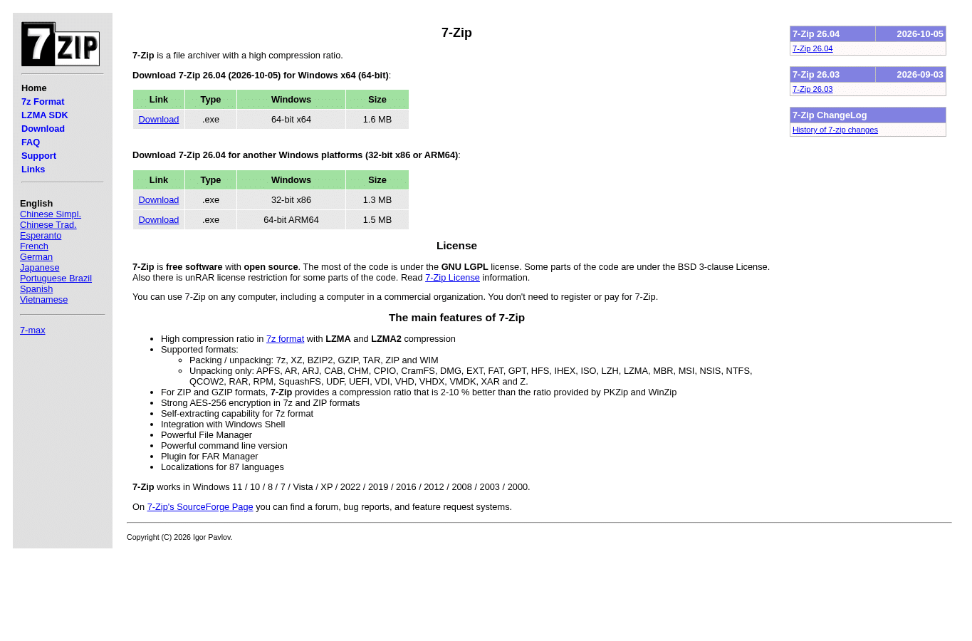 Screenshot preview of 7-zip.org